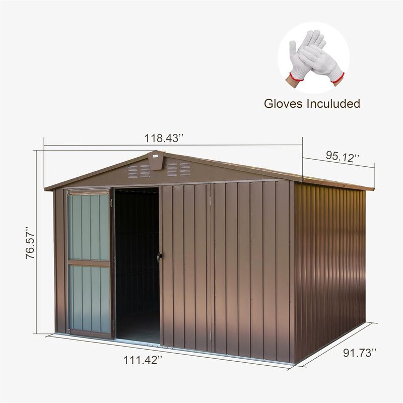 CLIHOME 10x8Ft Outdoor Patio Metal Steel Storage Shed,Utility Tool Shed Storage House with Double Lockable Doors and Air Vents image number 7