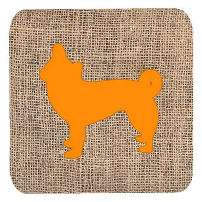 Caroline's Treasures BB1068-BL-OR-FC Chihuahua Burlap and Orange Foam Coasters (Set of 4), 3.5 H x 3.5 W, Multicolor
