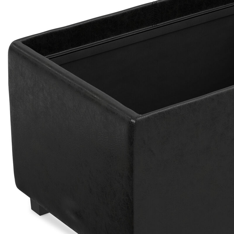 Avalon 42 inch Wide Contemporary Rectangle Storage Ottoman in Distressed Black Vegan Faux Leather, Assembled image number 9