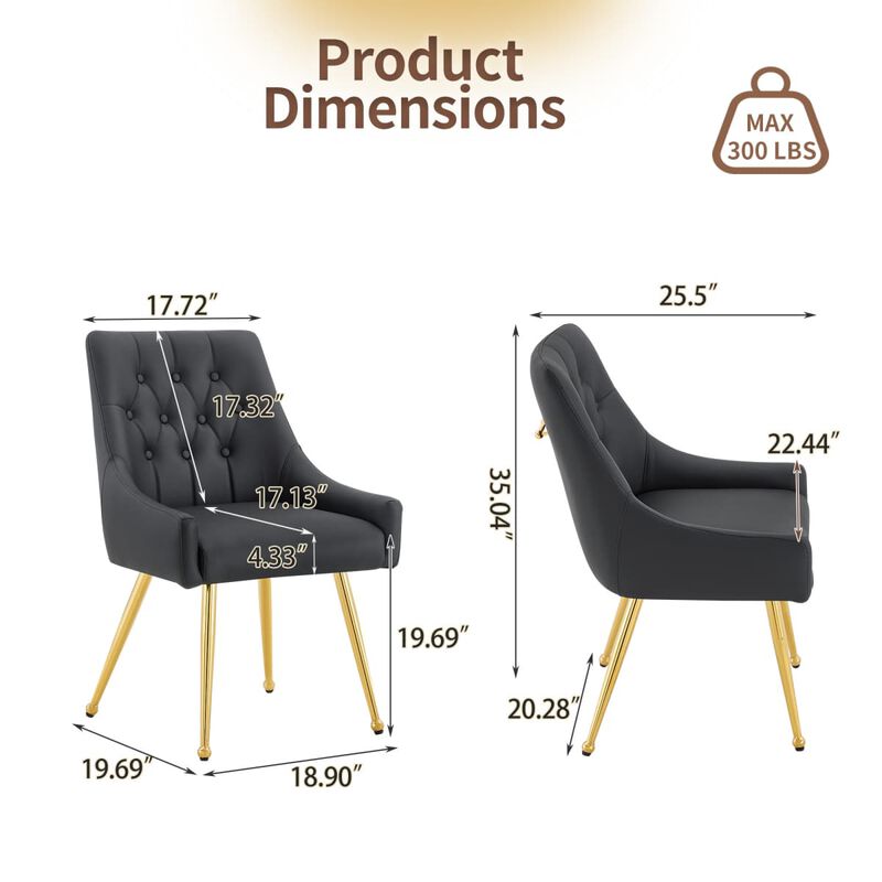 Set of 2 Faux Leather Dining Chairs Diamond Tufted Open Back Side Chairs with Metal Handle Spring and Foam Cushioned Accent Chairs image number 2