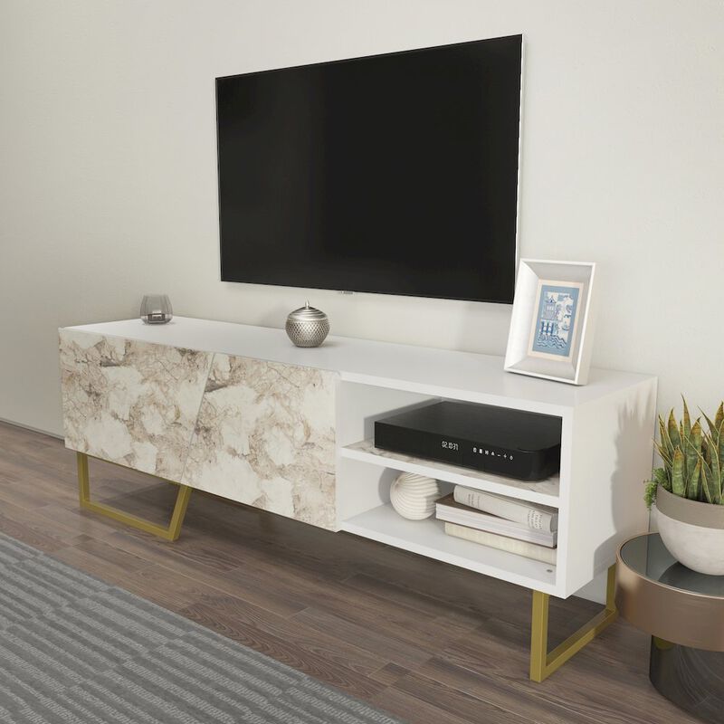 Decorotika Denasse Tv Stand White Ephesus Marble Gold