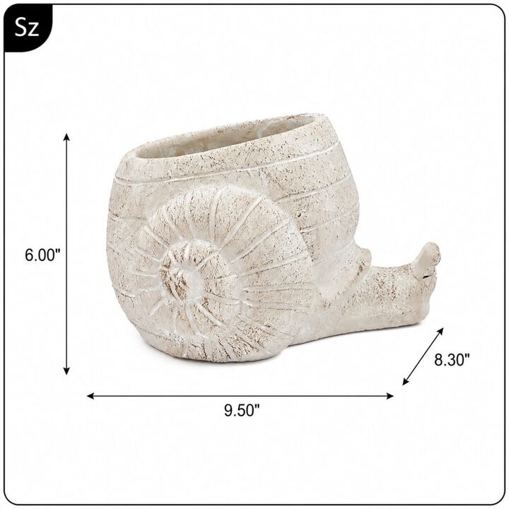 WOW PIONEER Sand and Cement Snail Decorative Planter for Succulents, Herbs, and Trailing Plants as Indoor Home Decor Accent
