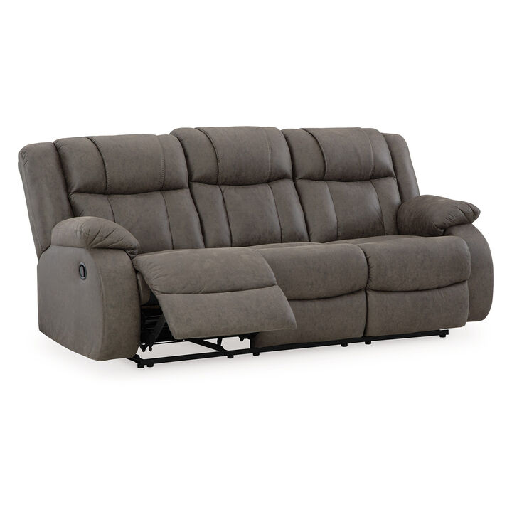 Perth Manual Recliner Sofa, Gray Contrast Stitch Faux Leather 86 Inch