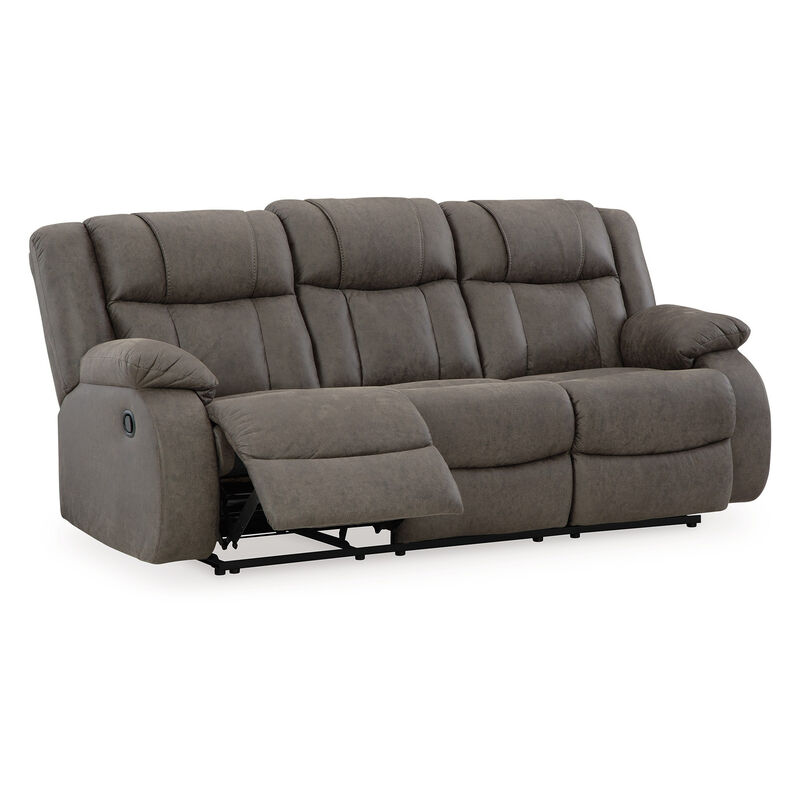 Perth Manual Recliner Sofa, Gray Contrast Stitch Faux Leather 86 Inch image number 0