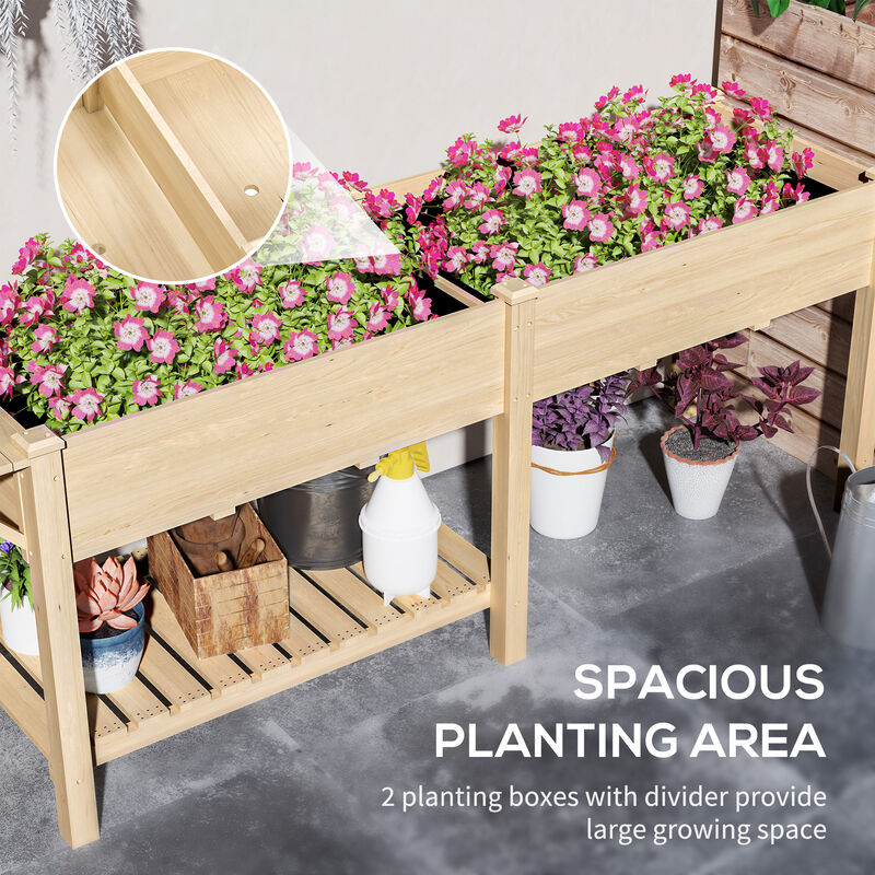 Hivvago Wooden Raised Planter with Side Table and Bottom Shelf image number 3