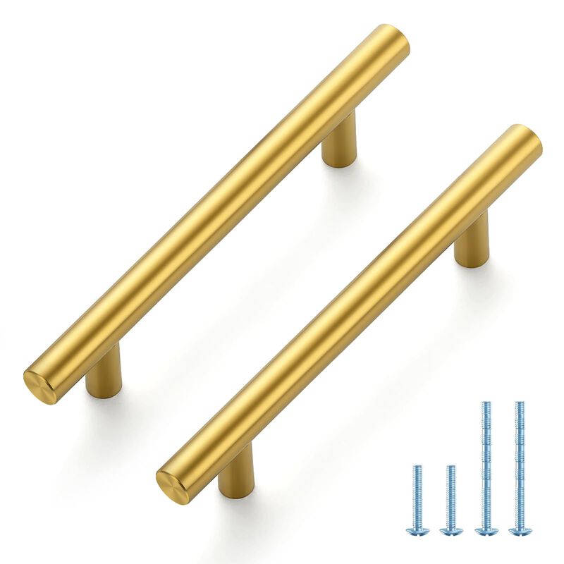 JOY DECOR 60 Pack 6-3/8 Inch Cabinet Pulls Kitchen Cabinet Handles with 4 Inch Hole Center Brushed Brass Cabinet Hardware Stainl