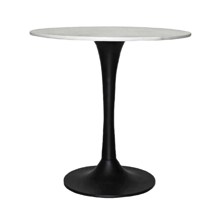 Mara Dining Table | 30 Inch Round White Genuine Marble Top | Black Metal Tulip Padestal Base