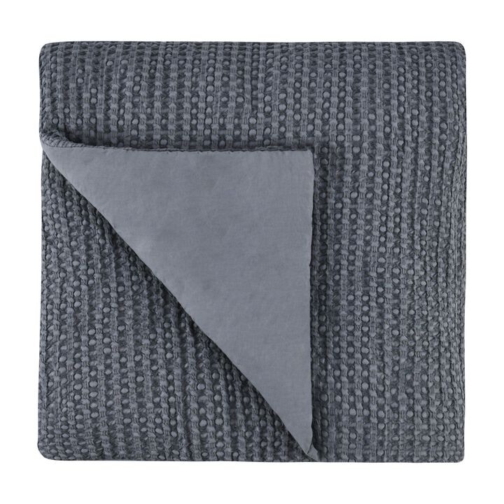 Cae Queen Size Quilt, Marina Blue Cotton Extra Soft Belgian Flax Linen - Benzara