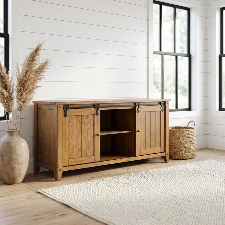 Liberty Furniture Rustic Oak TV Console with Solid and Manufactured Wood Construction