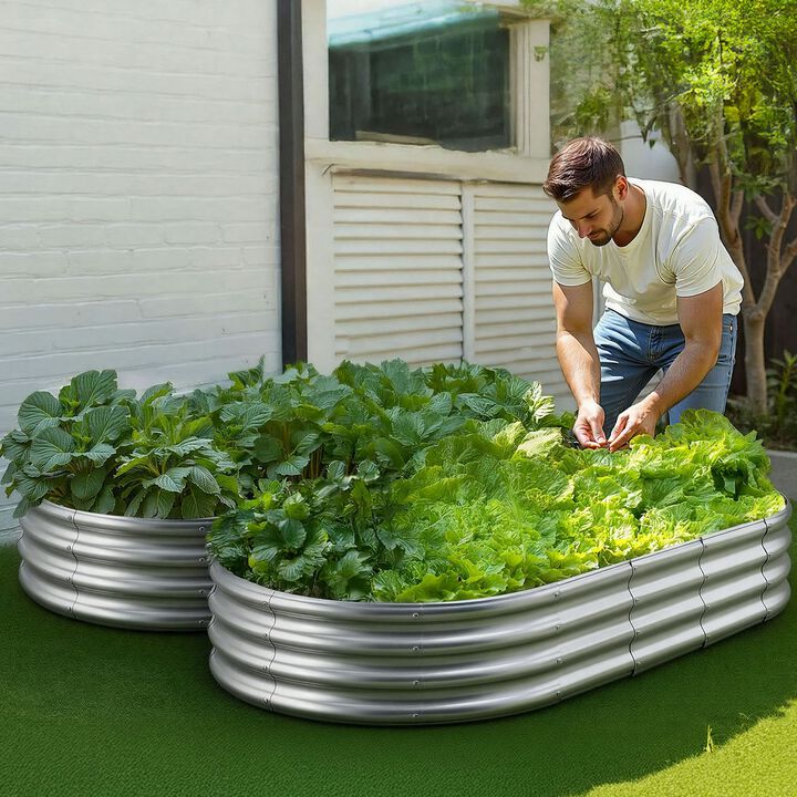 Outdoor Galvanized Planter Raised Garden Bed Open Base for Vegetables Flowers Succulents-Galvanized Color