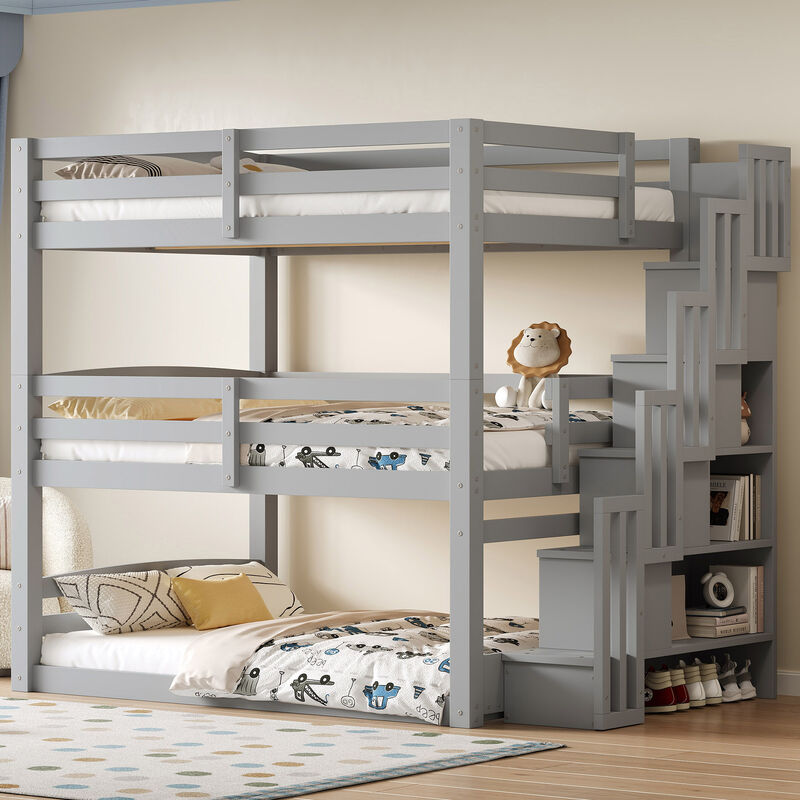 Merax Triple Bunk Bed with Storage Staircase