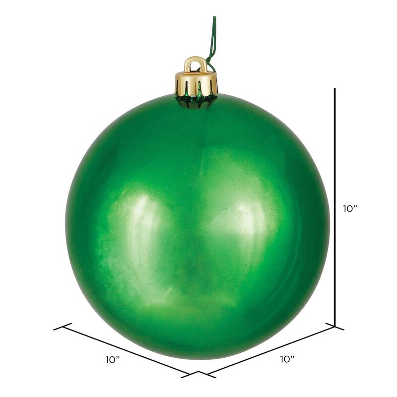 Vickerman 10" Green Shiny Ball Ornament - Shatterproof and UV Resistant - Durable and Reliable - Festive Green Christmas Ornaments - Christmas Ornaments image number 1