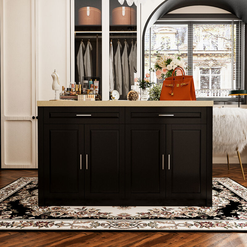 FUFU&GAGA Dresser with Storage & Drawers, MDF Construction with Stone-like Finish (61" W x 37.4" H x 29.1" D)Stone Pattern Top