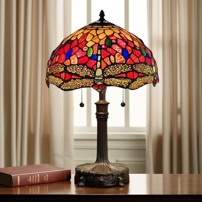 Hivvago 22" Dark Brown Metal Two Light Candlestick Table Lamp With Red and Black Shade