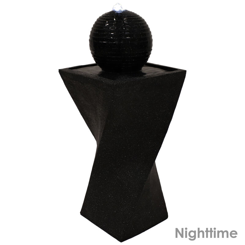 Sunnydaze Black Ball Solar Water Fountain with Battery/LED Lights - 32 in
