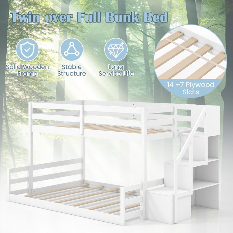Solid Wood Bunk Bed with Built-In Storage Stairs and Space-Saving Design