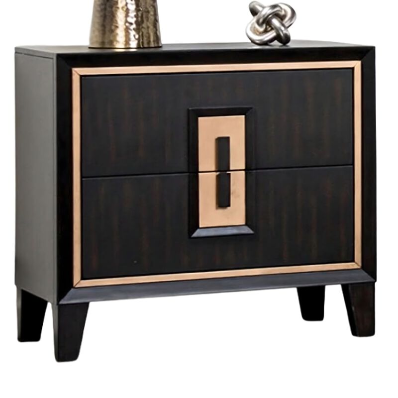 Yada 4pc Queen Bedroom Set w Dresser Mirror, Espresso Brown with Gold Trim image number 2