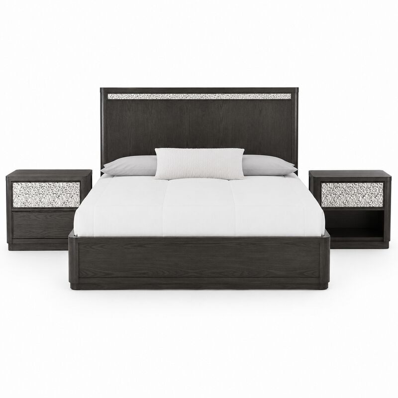 Queen Bedroom Set, Ash Gray, Chrome Wood, 3 Piece Set with 2 Nightstands image number 0