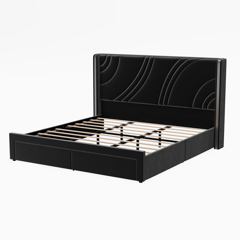 Merax Modern Upholstered LED Bed Frame with Storage Drawers