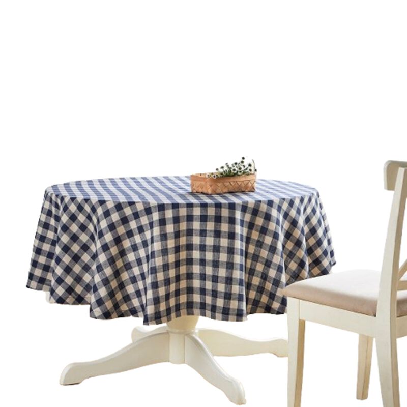 Solino Home Morgan Check 100% Linen Round Tablecloth &ndash; Handcrafted, Machine Washable, Perfect for Holiday and Everyday Dining