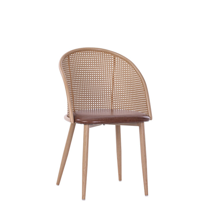 Bauhaus Rattan Accent Chair With Pu Leather Seat &ndash; Modern Metal Frame Side Chair 2PC Set