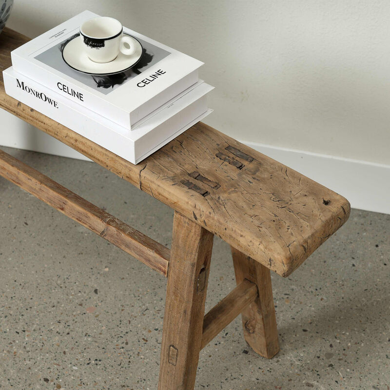 Vintage Solid Entryway Bench in Weathered Natural image number 4