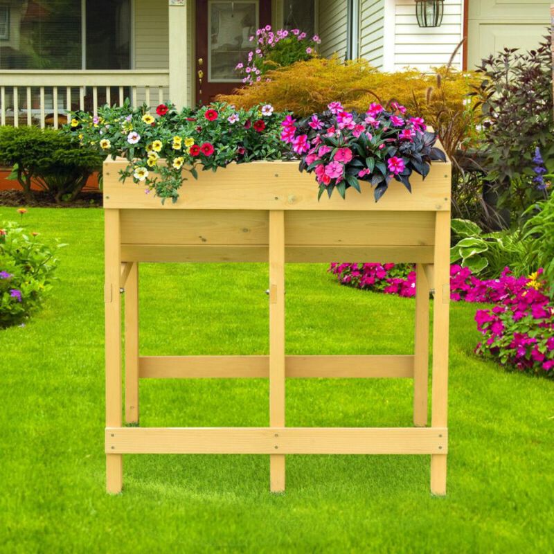 Hivvago Raised Wooden Planter Vegetable Flower Bed with Liner