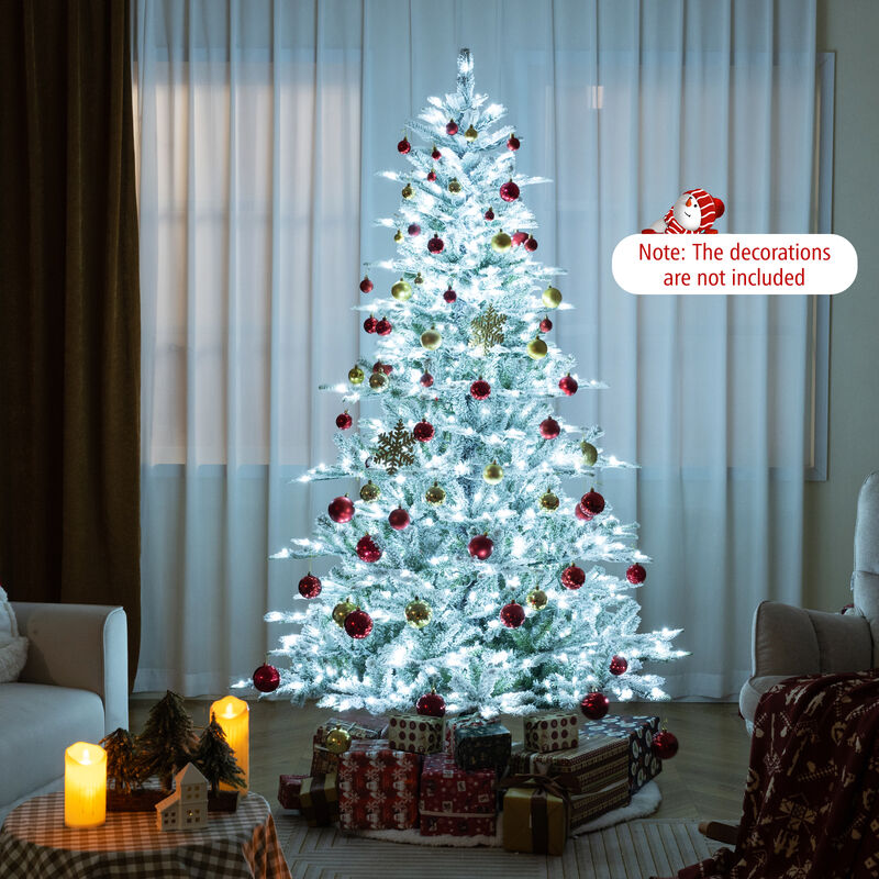 Snow Flocked Christmas Tree with Pre-Lit Lights for Winter Holiday Elegance
