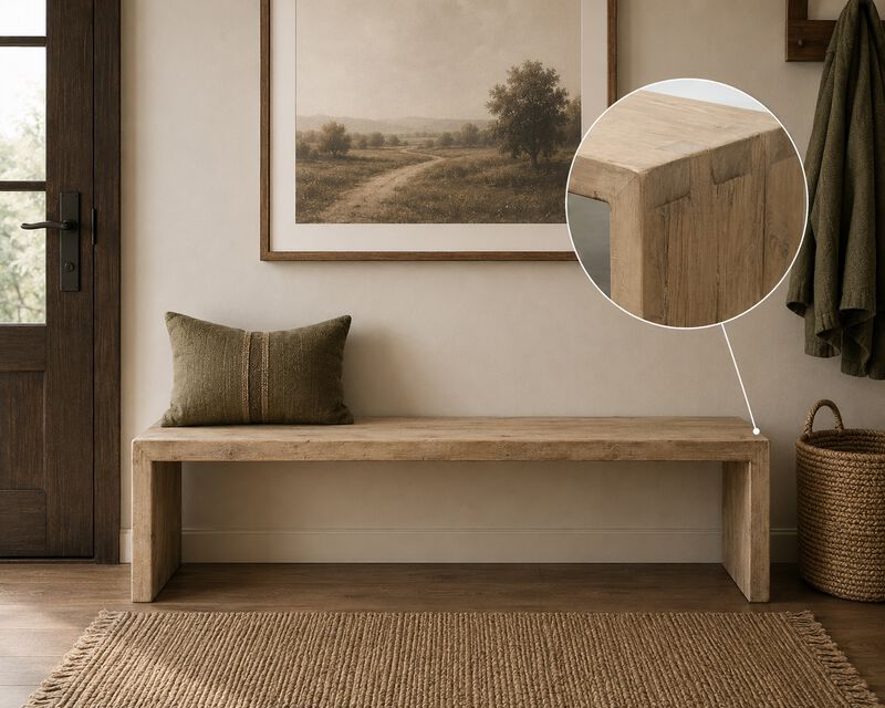 Reclaimed Pinewood Bench in Whitewash image number 3