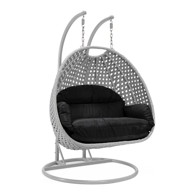 LeisureMod Mendoza Moder Wicker Hanging 2 person Egg Swing Chair Removable Cushion