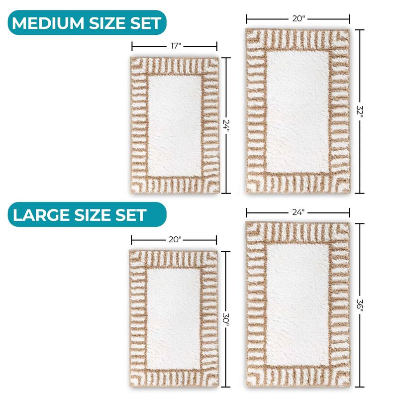 Soft Tufted Shag Bathroom Rug Set of 2 with Stripe Pattern image number 3