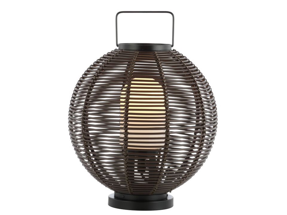 Jigu 22" Outdoor Woven Globe Asian LED Lantern, Coffee