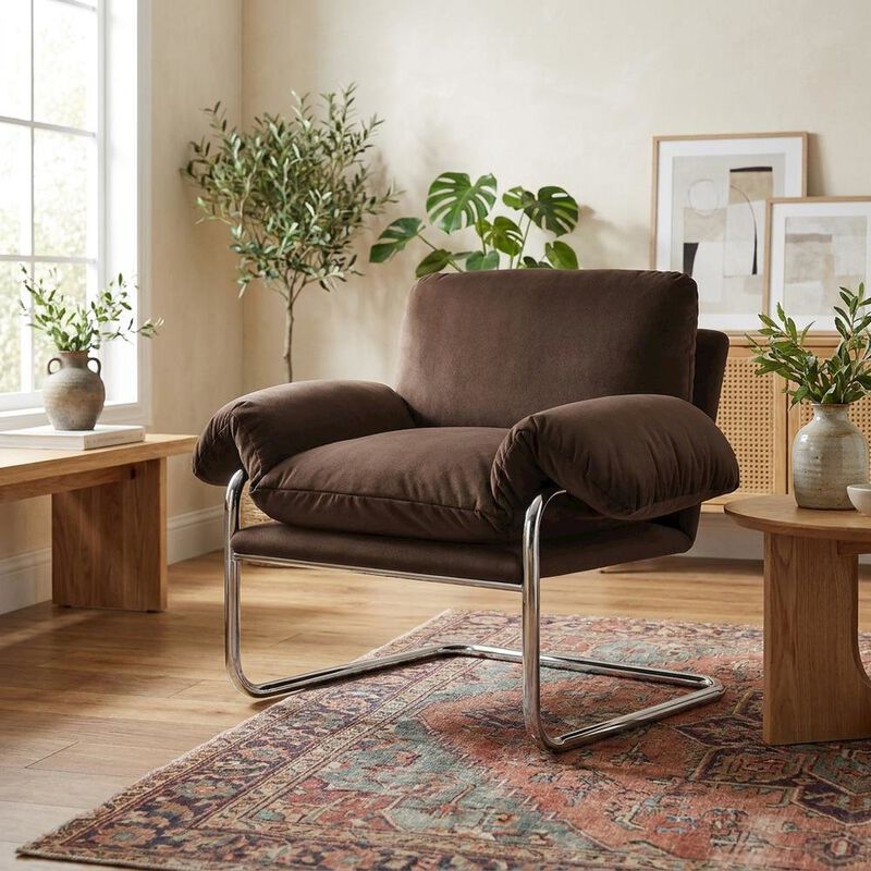 Performance Velvet Upholstered Accent Chair with Wide Arms, Taupe image number 4