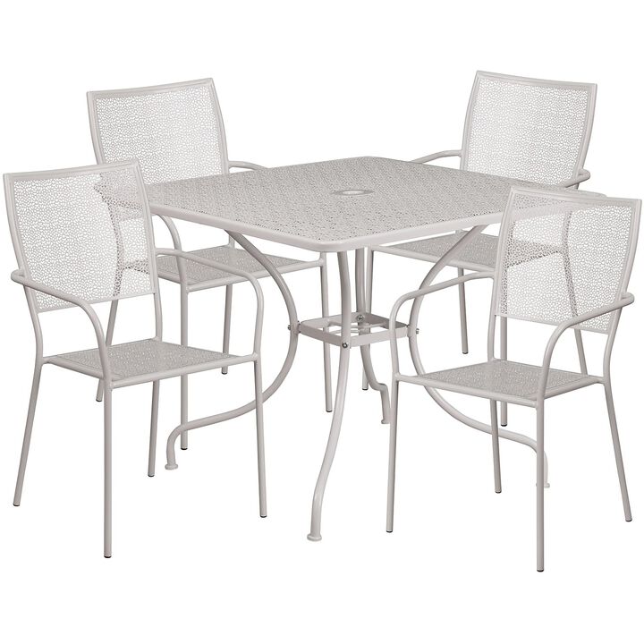 Flash Furniture Oia Commercial Grade 35.5" Square Coral Indoor-Outdoor Steel Patio Table Set with 4 Square Back Chairs