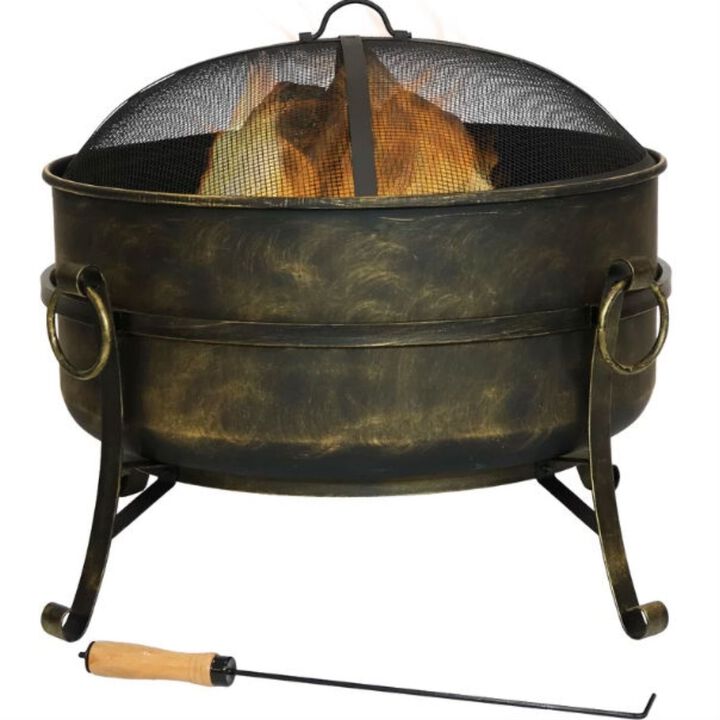 QuikFurn Outdoor 24-inch Diameter Steel Cauldron Wood Burning Fire Pit