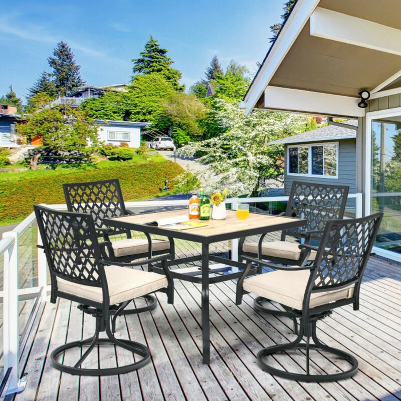 Mondawe 5-Piece Outdoor Patio Dining Set,4 Swivel Chairs with Cushions & 1 Spacious Square Table