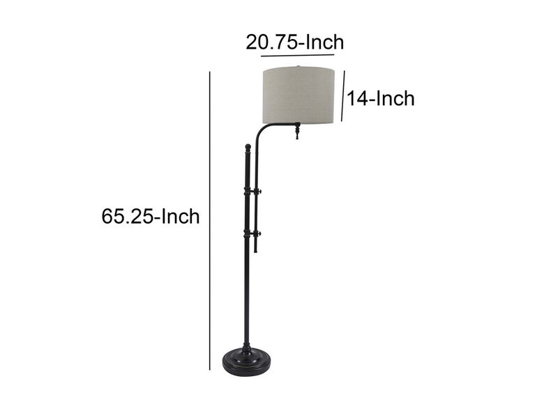 Contemporary Drum Shade Metal Frame Floor Lamp, Black and Light Gray - Benzara image number 4