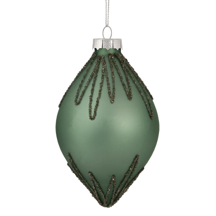 5" Matte Green Starburst Finial Glass Christmas Ornament