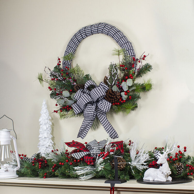 Black and White Houndstooth and Berry Artificial Christmas Wreath - 24-Inch  Unlit image number 6