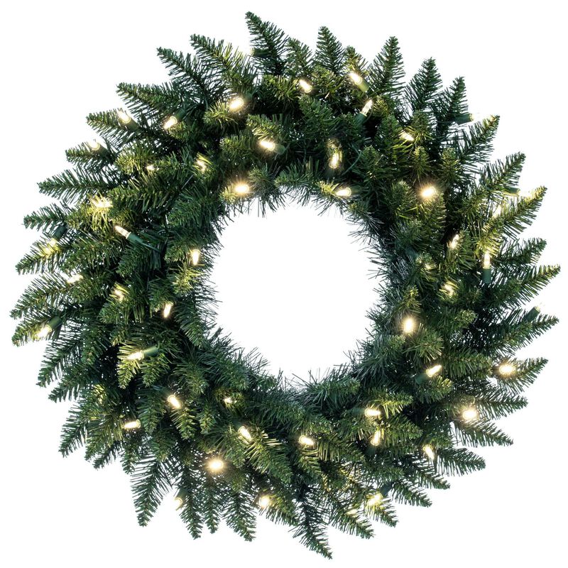 Vickerman 24" Camdon Fir Artificial Christmas Wreath, Warm White LED Mini Lights - Faux Holiday Wreath - Indoor Seasonal Home Decor image number 0