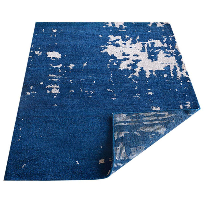 Rugsotic Carpets Hand Knotted Silk 6'x9' Area Rug Abstract Blue Beige NS1230