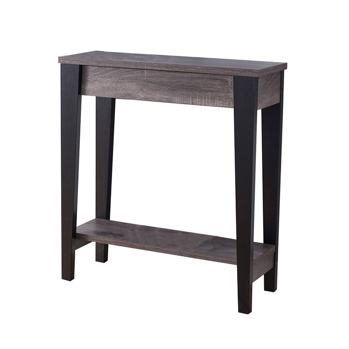 Wooden Console Table With Bottom Shelf, Black And Gray