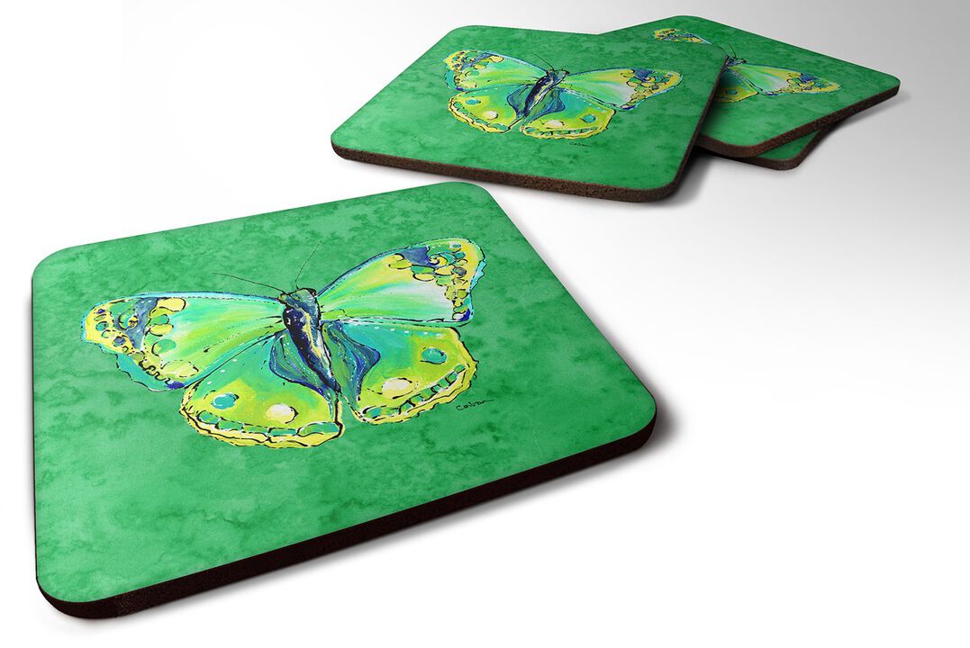 Caroline's Treasures 8863FC Butterfly Green on Green Foam Coasters (Set of 4), 3.5 H x 3.5 W, Multicolor