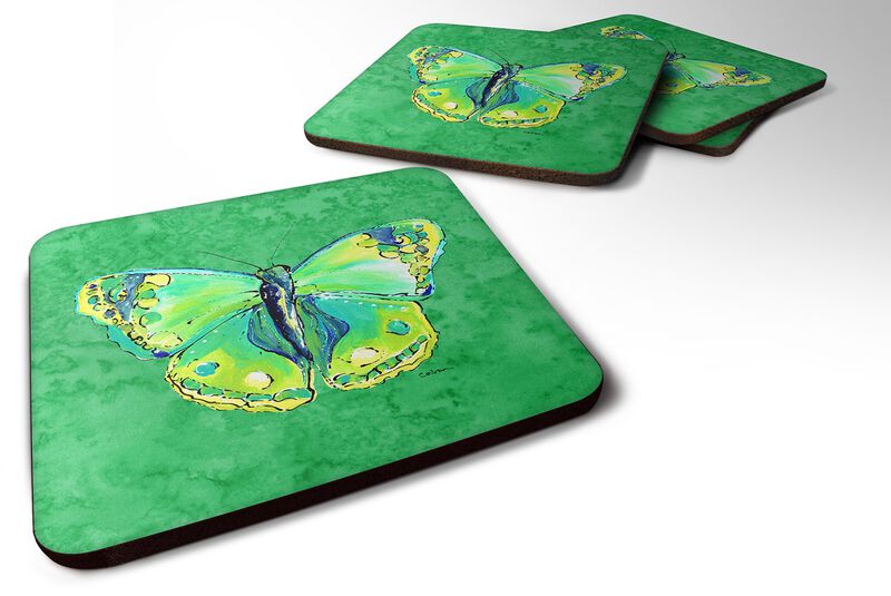 Caroline's Treasures 8863FC Butterfly Green on Green Foam Coasters (Set of 4), 3.5 H x 3.5 W, Multicolor