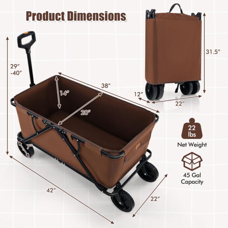 Hivvago Collapsible Folding Wagon Cart with Adjustable Handlebar