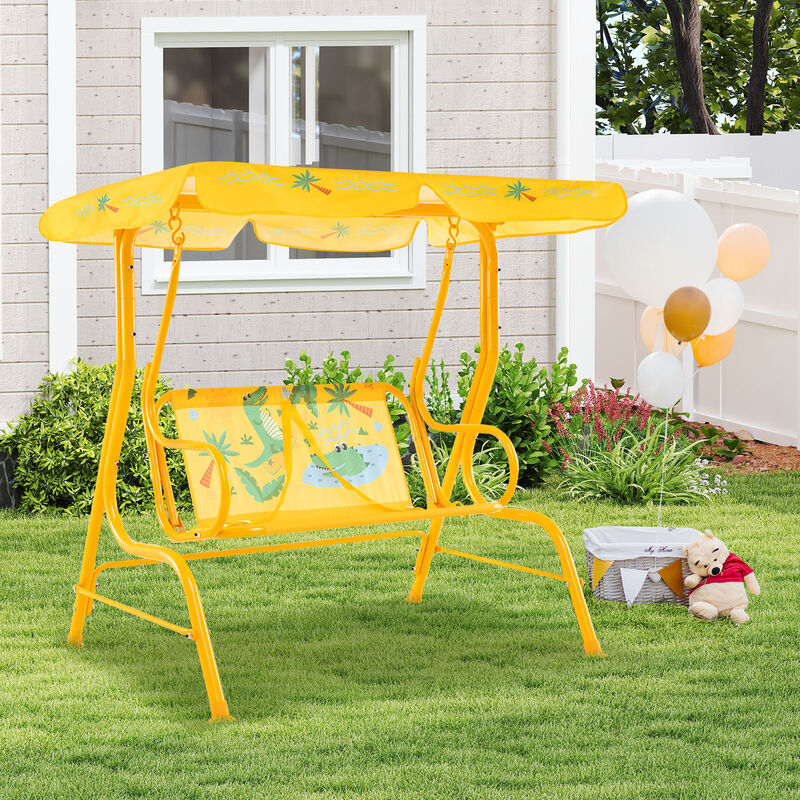 Metal Frame Kids Patio Swing with Dual Seat and Adjustable Canopy Top