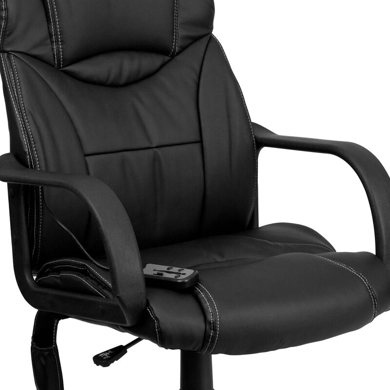 Laverne Mid-Back Ergonomic Massaging Black LeatherSoft Executive Swivel Office Chair with Arms image number 6