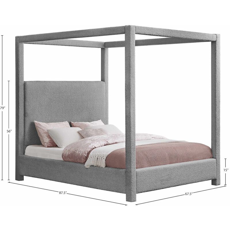 Meridian Furniture Eden Grey Boucle Fabric Queen Bed
