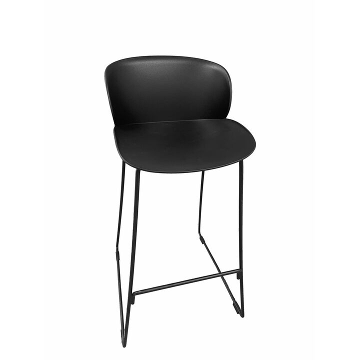 Sia 30 Inch Barstool Chair Set of 2, Black Seat and Back, Metal Base - Benzara