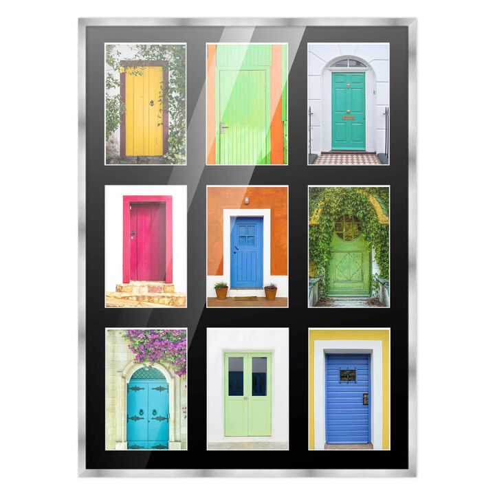14.5x20.5 Wood Collage Frame with Black Mat For 9 4x6 Pictures